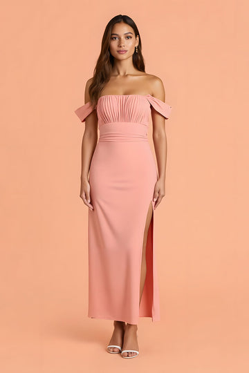 Fourreau Blush Robe de demoiselle d’honneur longue à épaules dénudées avec fente